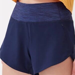 Outdoor Voices Blue Athletic Shorts with High-Rise Waistband and Curved Hem